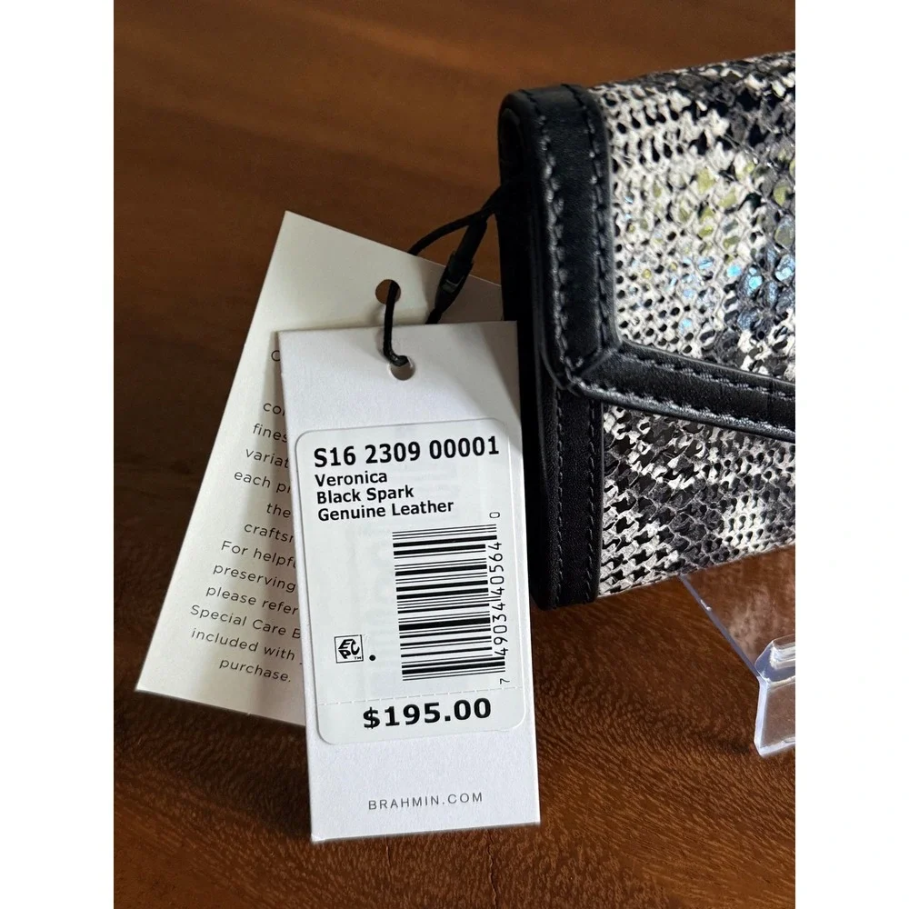 NWT $195 Brahmin Veronica Black Spark Houndstooth Snakeskin Leather Wallet